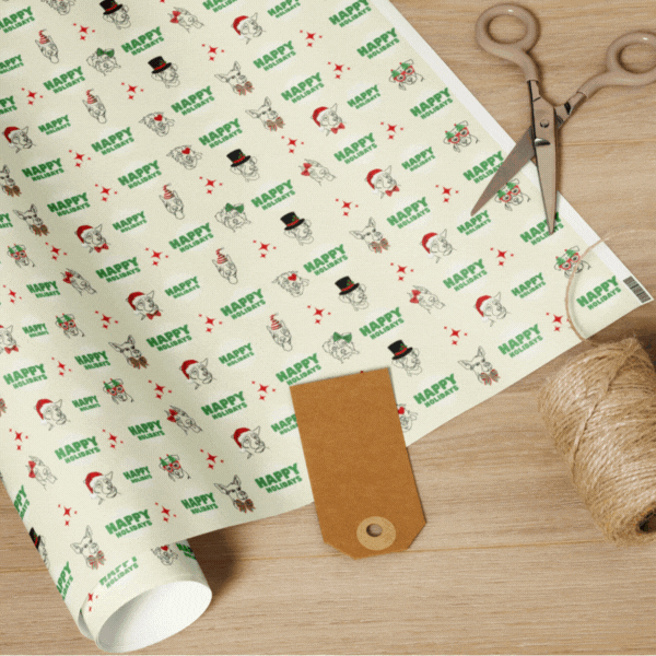 Happy Holidays Sitting with Dogs Wrapping Paper