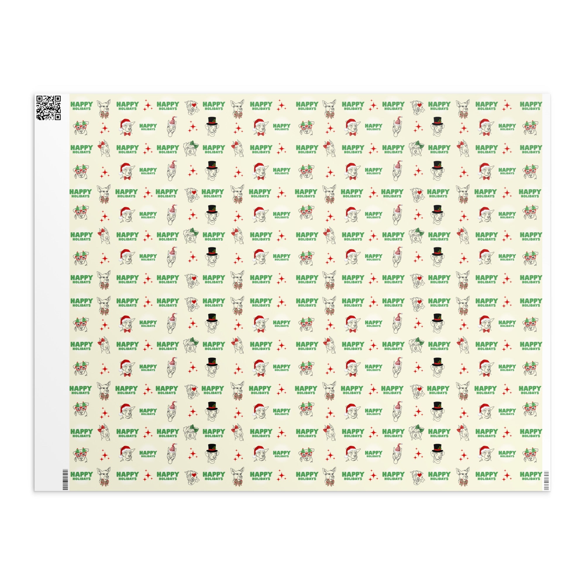 Happy Holidays Sitting with Dogs Wrapping Paper