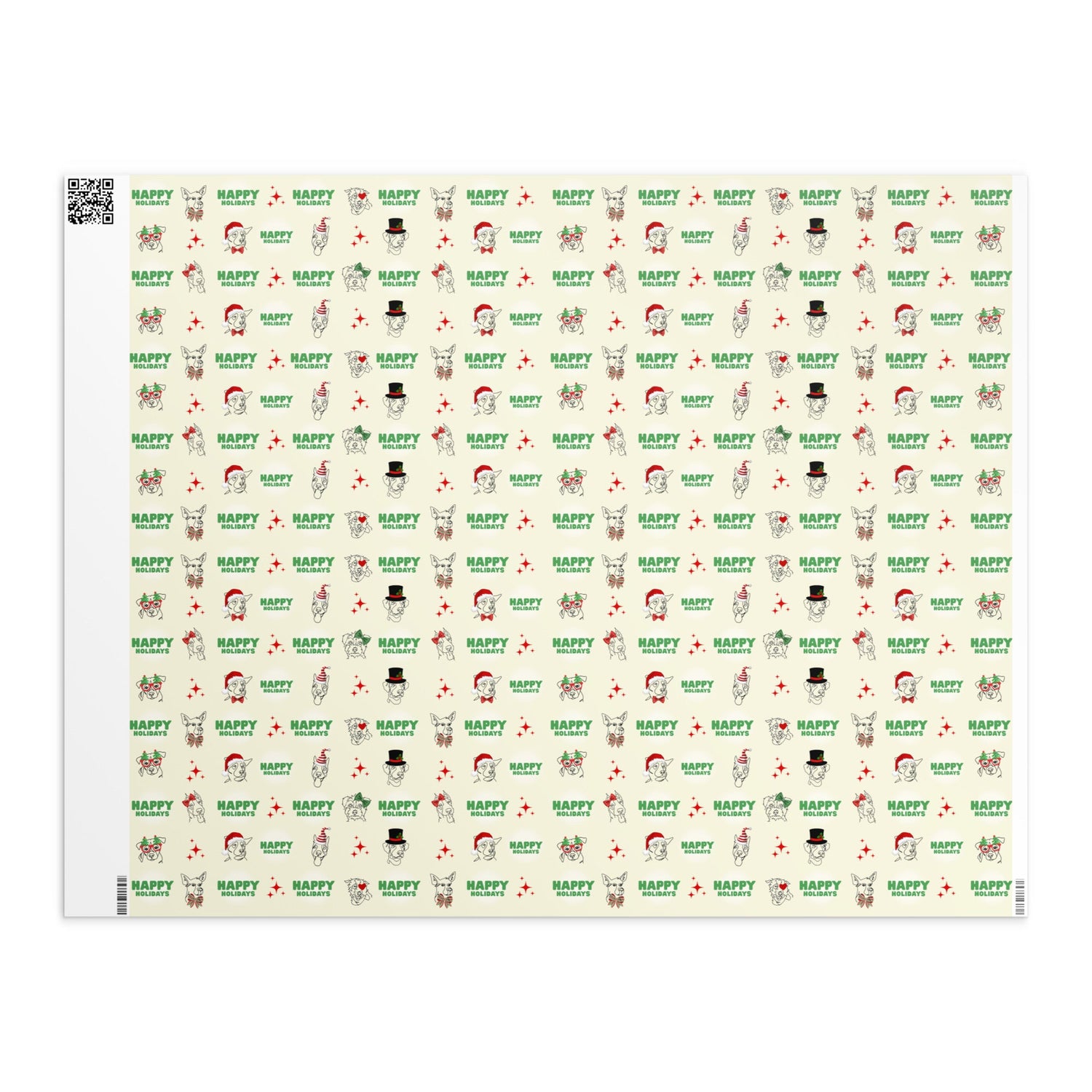 Happy Holidays Sitting with Dogs Wrapping Paper