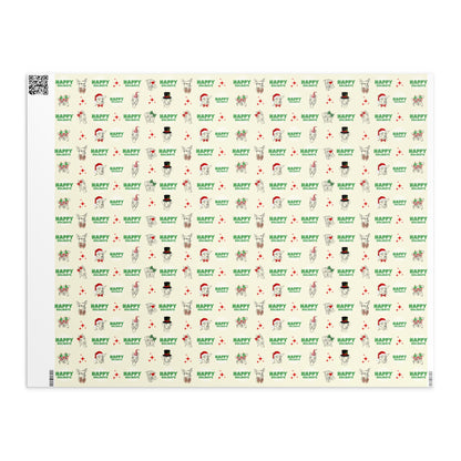 Happy Holidays Sitting with Dogs Wrapping Paper